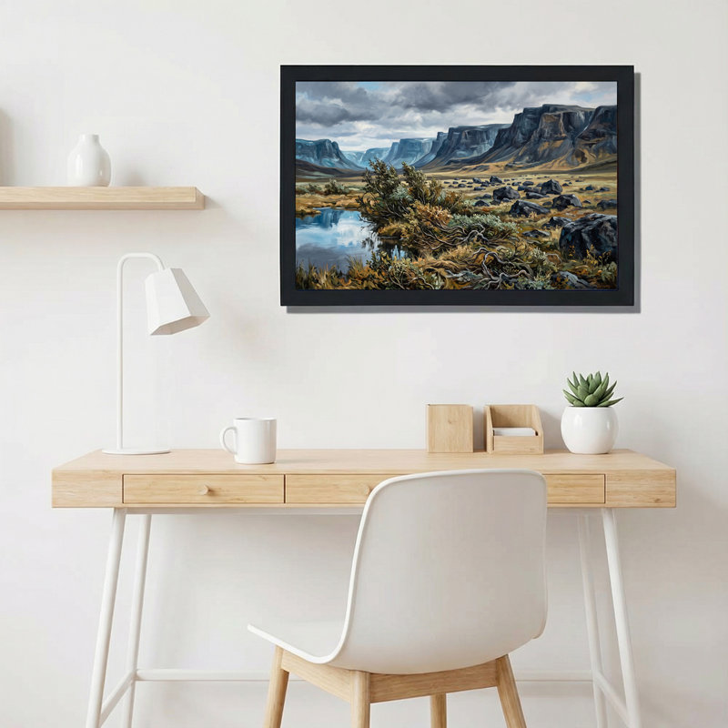 Art mural sur toile bleu, rivière réfléchissante et montagnes Rocheuses, 20"H x 30"W