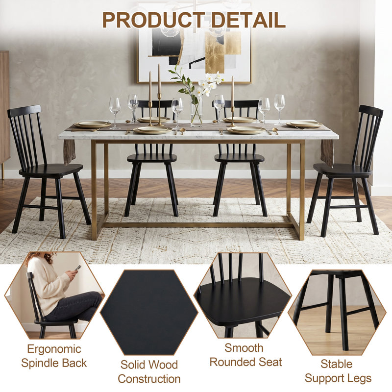 Phaong 17" Wide Mid-Century Modern Windsor Back Wood Modern Dining Chairs, Black