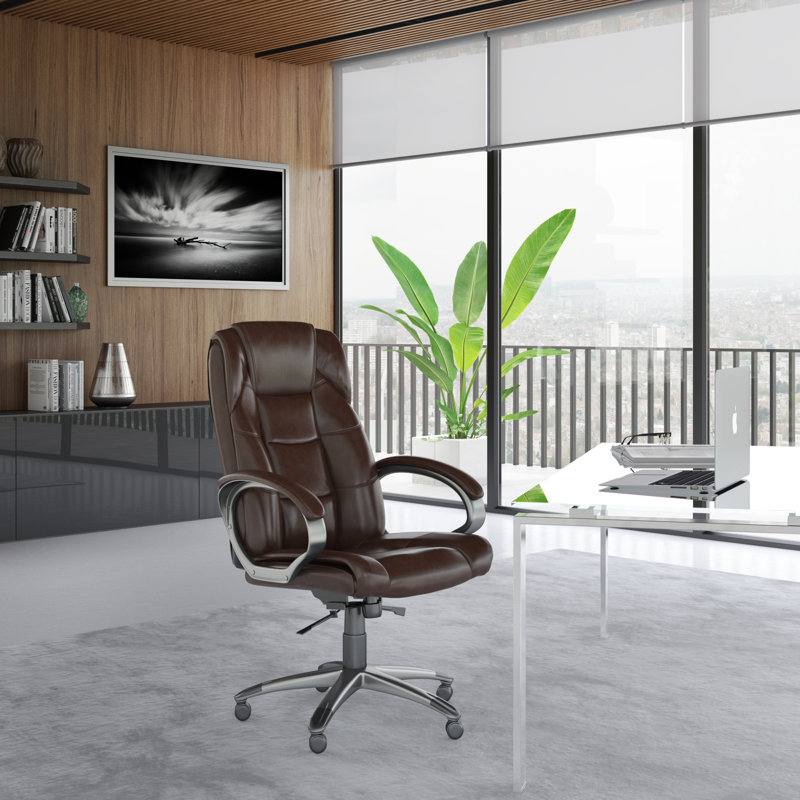 Wade Logan Genuine Leather Executive Chair, Brown