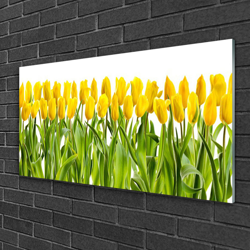 Glass Print Wall Art 100X50cm Image Printed On Glass Decorative Wall Picture Behind Toughened / Tempered Safety Real Glass For Kitchen & Living Room Theme: Tulips Floral