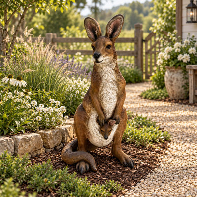 Statue de kangourou et son petit en résine de 56 cm (22 pouces) pour la décoration de jardin extérieur