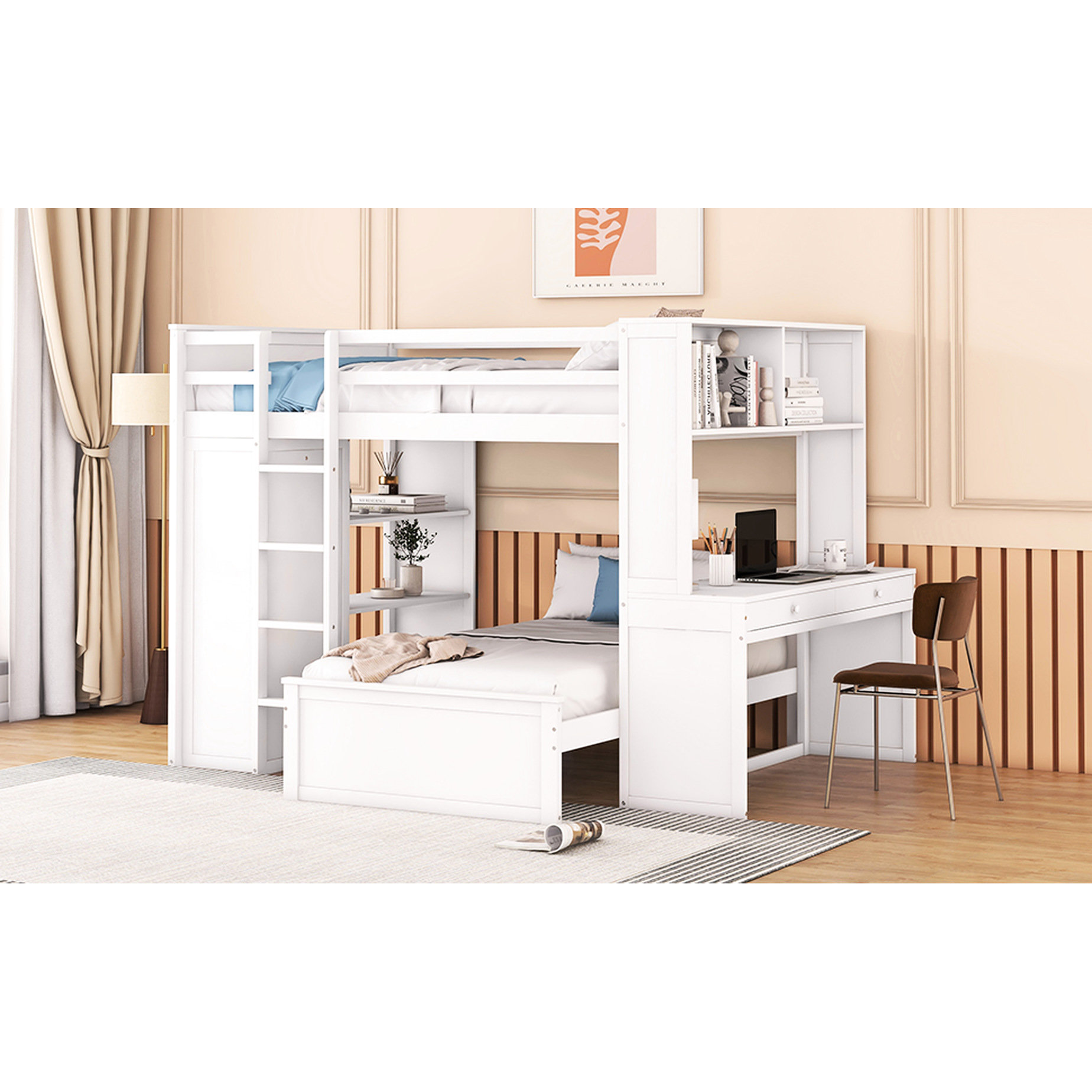 Ebern Designs Grey Twin Loft Bed With Extra Storage. Solid Wood ...