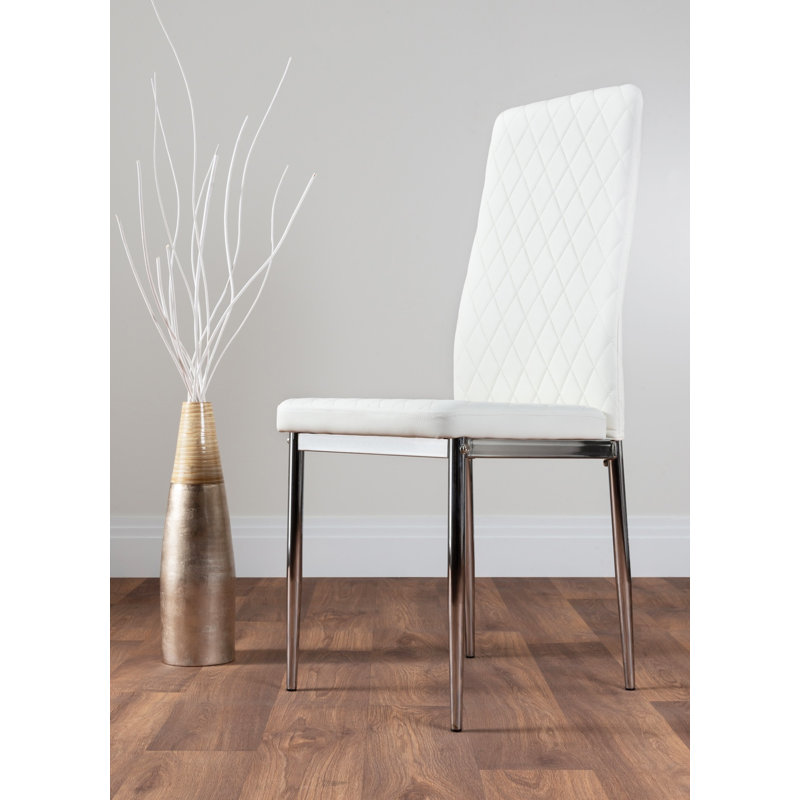Eubanks High Gloss 6 Seat Rectangular Dining Table Set with Faux Leather Upholstered Dining Chairs, White