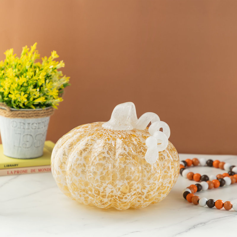8.5"D Fall Amber Dots Glass Large Pumpkin