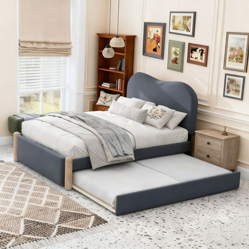 Lit plateforme tapissier Berber, gris, Simple