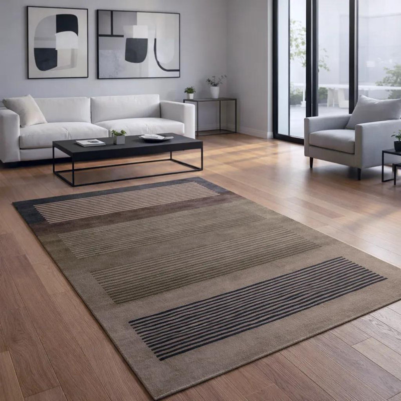 Aadi Hand Knotted Wool Area Rug, Rectangle 7'9" x 10'6", Black,Brown,Beige,Gold,Tan,Green