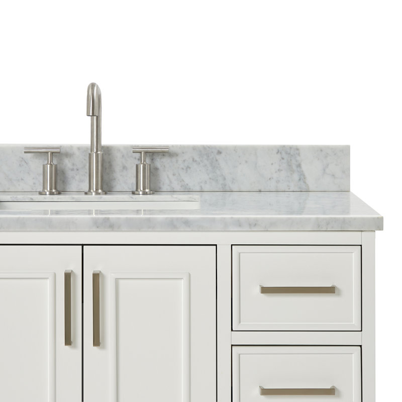 Meuble-lavabo sur pied simple 43 po avec plateau en marbre de Carrare Abita, Blanc