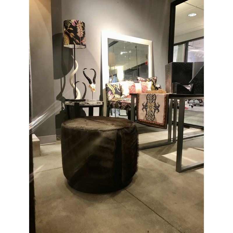Wildebeest Hide Round Ottoman