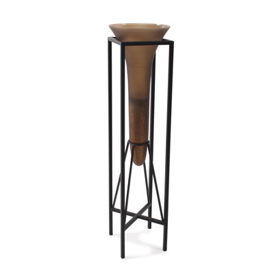 Bronze Euler Drop Vase with Black Iron Stand