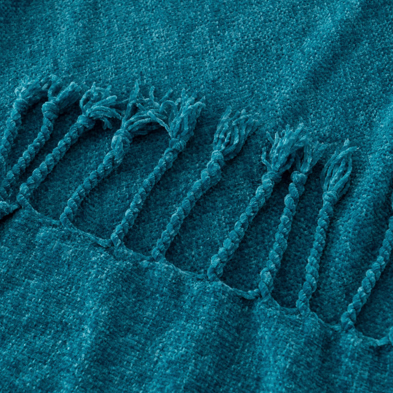 Jeté en velours Chenille, jeté décoratif à franges pour lit 50 po x 60 po, Sarcelle
