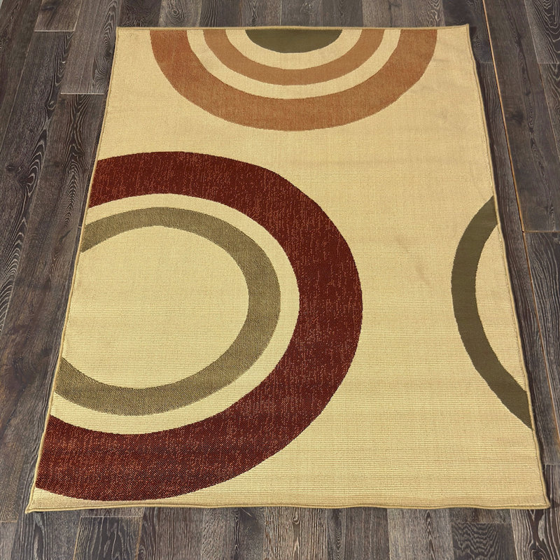 Tapis intérieur / extérieur rouge, orange, vert et beige Brynie, 5 pi x 8 pi