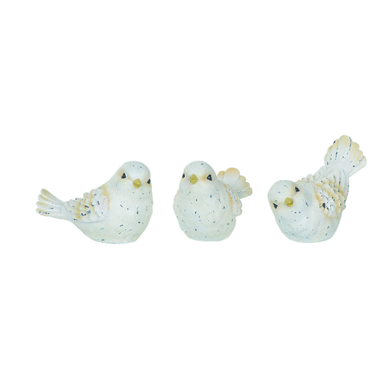  Medium Resin Whitewash Bird Set of 3 Spring Home Decorations