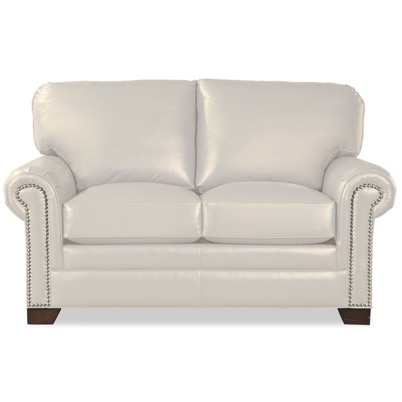 Copola 63" Genuine Leather Rolled Arm Loveseat, Cream Genuine Leather