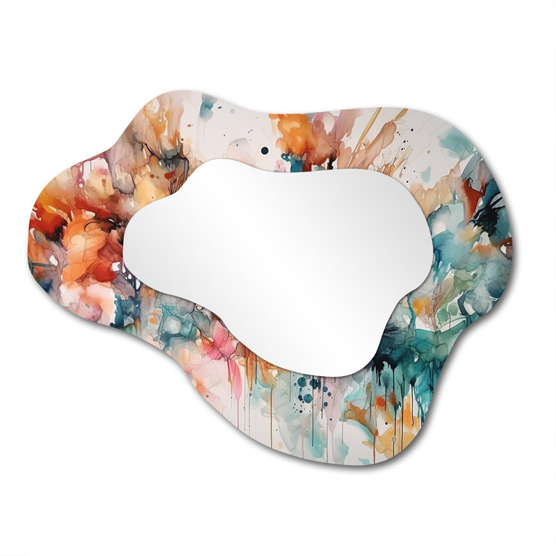 Captivating Boho Dance III - Abstract Cloud Decorative Wall Mirror, Blue Asymmetrical Large Mirror, Printed Metal Art
