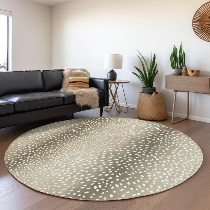 Premium Machine Washable Merilou AMF44 Fawn Rug, Round 8'