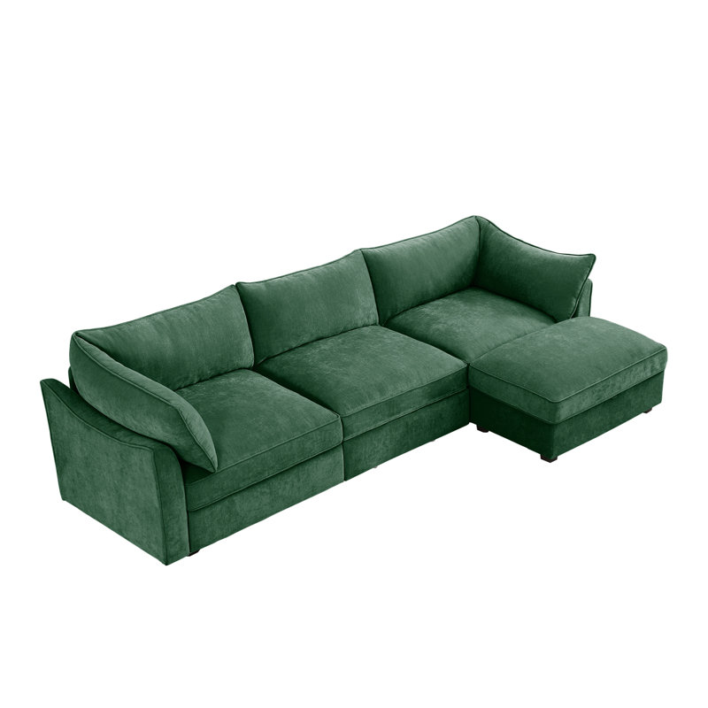 Chenille Sectional Sofa Couch, Green Chenille