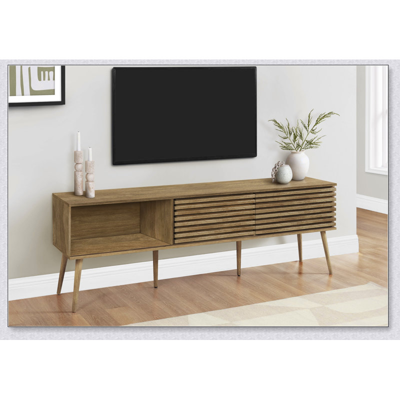 Meuble télé 72 po avec portes coulissantes et tablettes de rangement contemporaines en noyer 72 po pour salon et chambre à coucher modernes