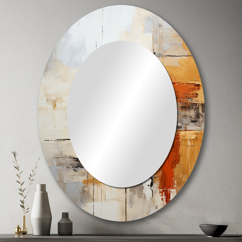 Impressions fractales abstraites orange - miroir mural ovale moderne, 43 po x 33 po