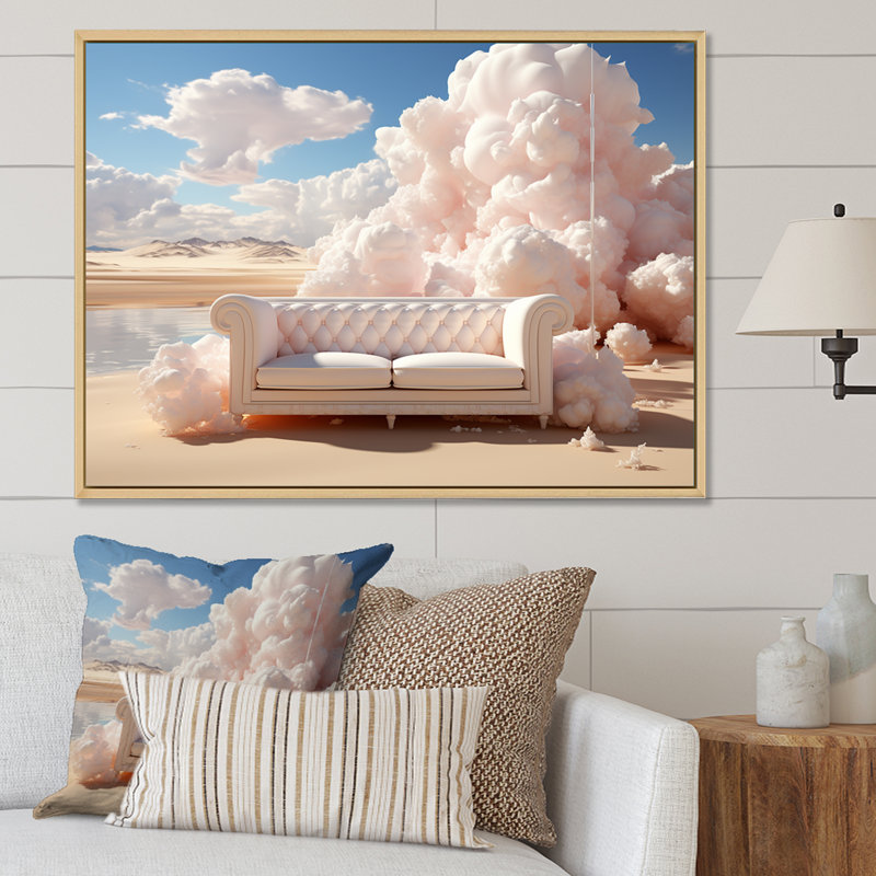Marshmallow Mirage Fluffy Cloud sur toile, H 30 po x l 40 po x P 1,5 po, Cadre flottant blanc