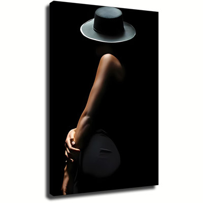 Wooden Framed Canvas Painting Artistic printing Arm Holding A Gray Hat Unique and creative wall decor