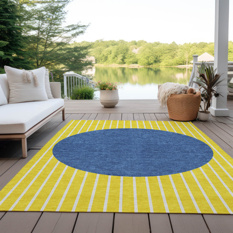 Machine Washable Indoor/Outdoor Chantille ACN994 Yellow Area Rug, Rectangle 3' x 5'