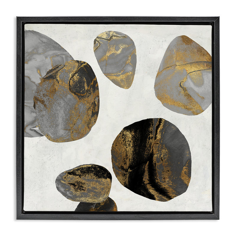 Cadre flottant The Golden Eggs Abstraction, design par Jacob Q, Cadre flottant noir de jais, H 18 po x l 18 po