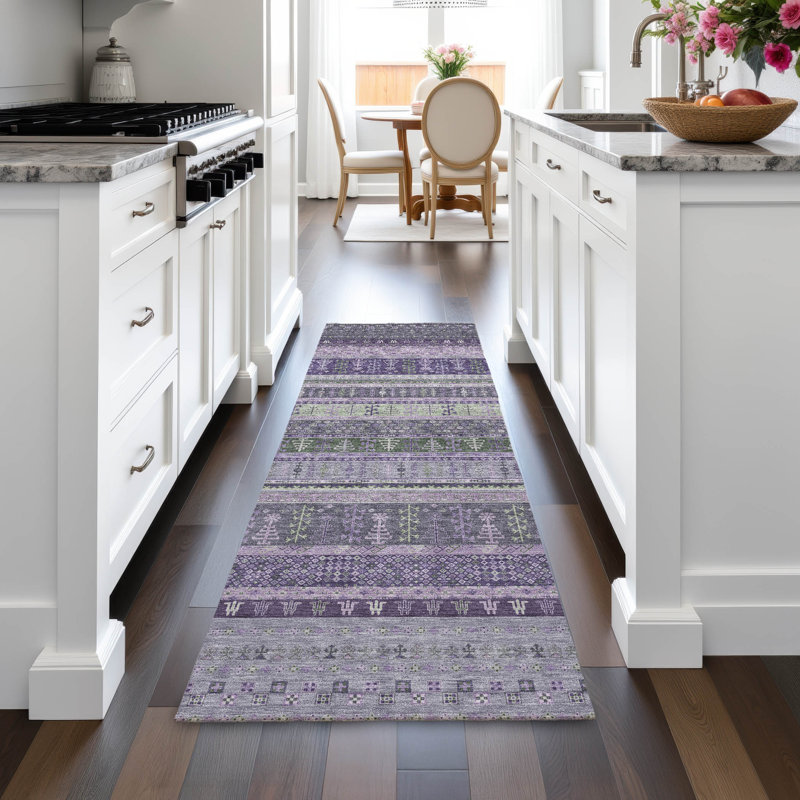Machine Washable Indoor/Outdoor Meredith ACN2160 Striped Rug, Runner 2'3" x 7'6"