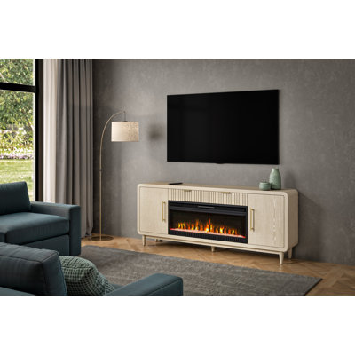 Console de cheminée moderne 80 po, rangement pour divertissement, meuble télé, entièrement assemblée, blanc