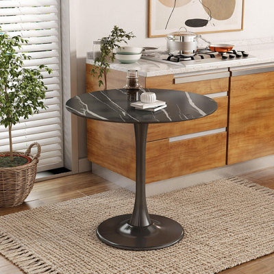 Table ronde, table de salle à manger moderne, table de salle à manger, plateau en panneau de fibres à densité moyenne et base tulipe ronde en acier, table de cuisine, table basse de salon Mid-Century de 24 pouces, table de salle à manger ovale