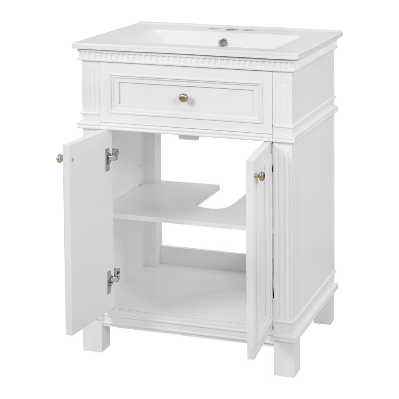 Meuble-lavabo de 24 po avec plateau en céramique Elegance, Blanc