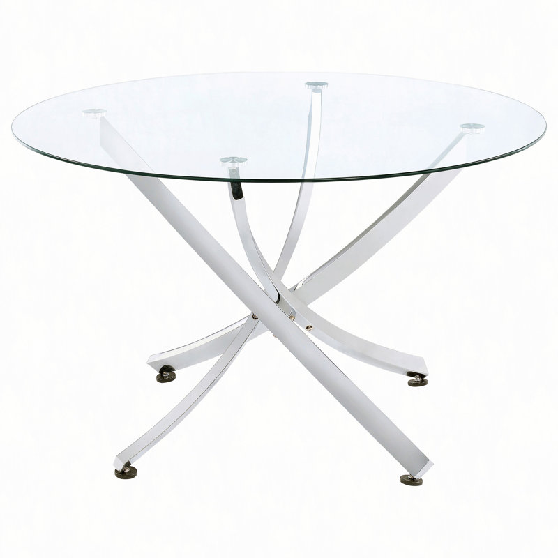 Declan Chrome Round Glass Top Dining Table