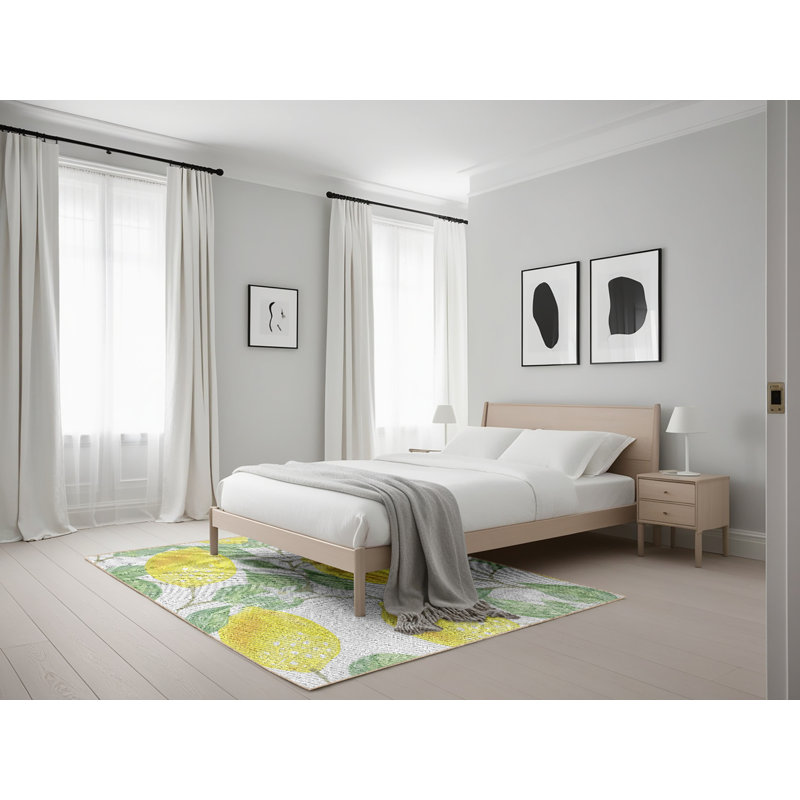 Tapis vert/jaune à motifs Oberry, Rectangle 5 pi x 7 pi
