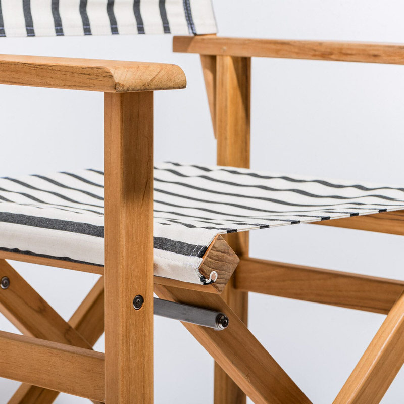 Directors Chair Table, Black/White Striped/Natural Wood
