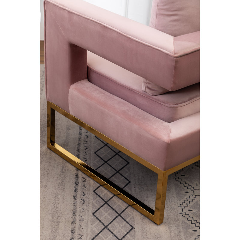 Chaise avec accoudoirs recouverts de tissu d'ameublement, Doré, Rose