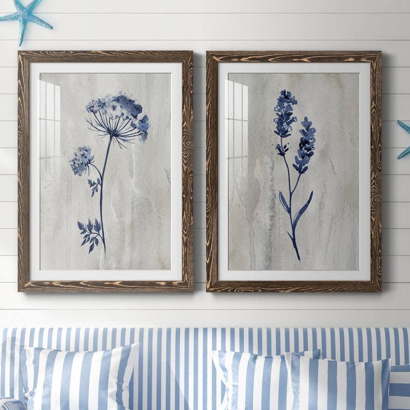 «Indigo Botanical I», ensemble de 2 reproductions d'impressions, Impression encadrée avec passe-partout, H 44 po x l 31 po