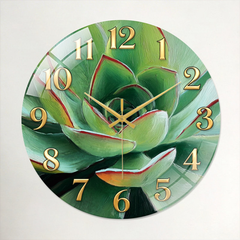 "Succulent Art", horloge murale en verre, 40 x 40 cm (15,7 x 15,7 pouces)
