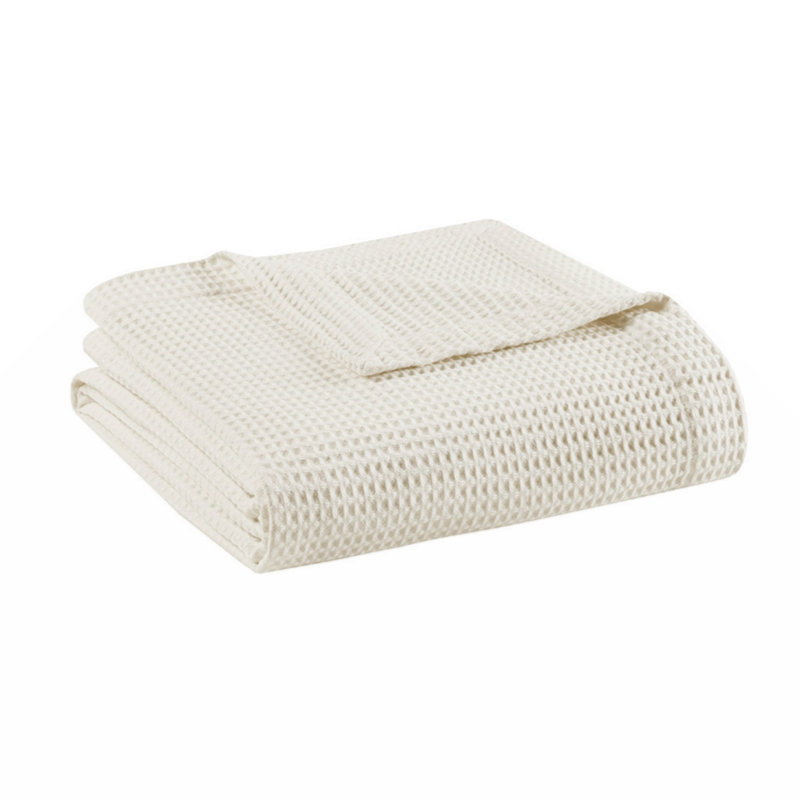 Couverture en coton tissé gaufré, L 90 po x L 90 po, Crème