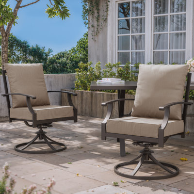 Jacenia 23.4"W Outdoor Swivel Rocking Iron Armchair with High Back and Water Resistant Cushions