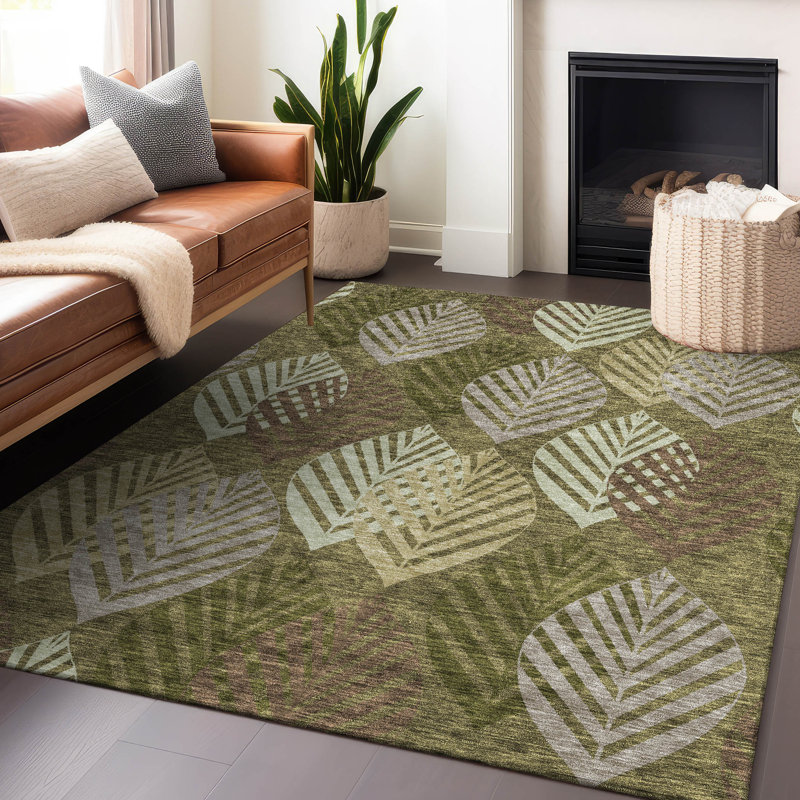 Premium Machine Washable Prisco Olive Rug, Rectangle 10' x 14'