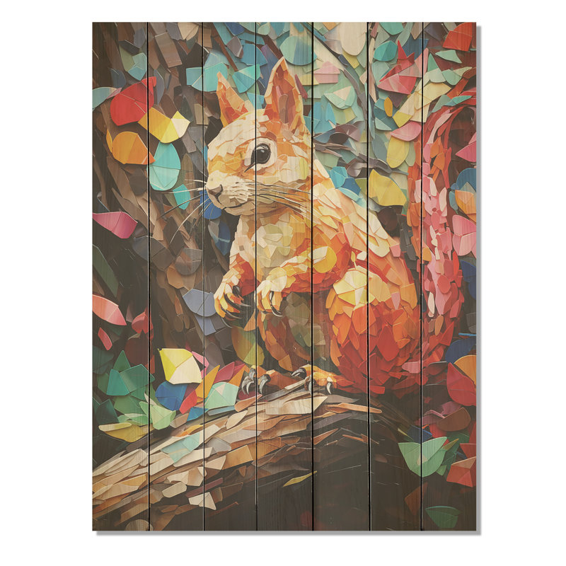 Collage d'écureuil coloré - reproduction d'écureuil sur bois, H 40 po x l 30 po