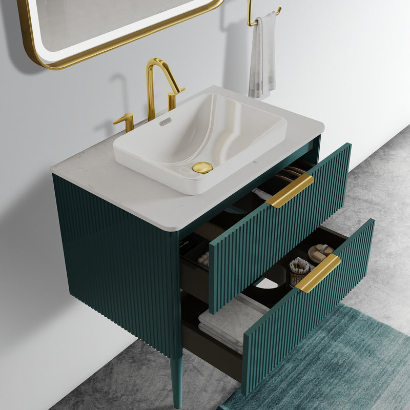 Meuble-lavabo à rayures 30 po avec lavabo en céramique Whitcomb Aquamarine