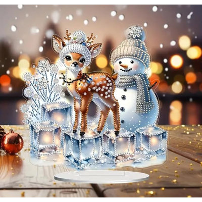 Anthiathia  5D DIY Christmas Diamond Painting Kit Crystal Rhinestone Acrylic Table Top Decoration (Snowman and Reindeer 1)