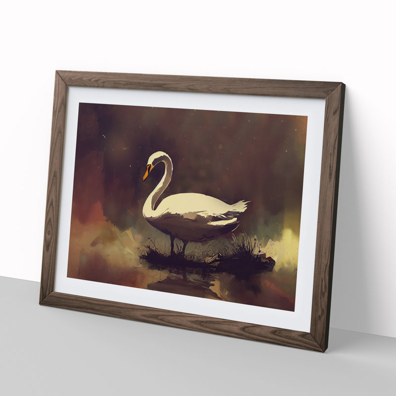 Swan Art Vol.3 - Single Picture Frame Painting, 46cm H x 64cm W x 2cm D, Walnut