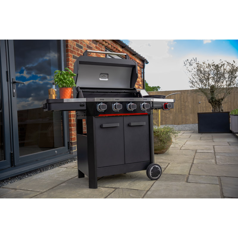 Norfolk Grills 4 - Burner Liquid Propane Gas Grill with Side Burner and Cabinet