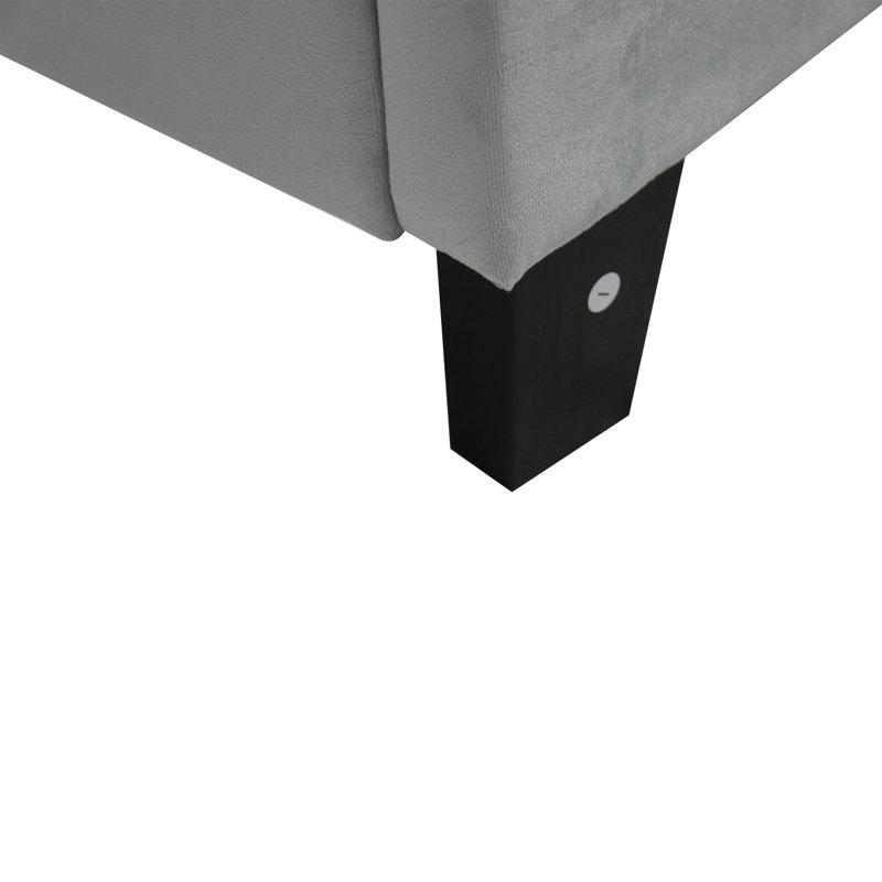 Structure de lit plateforme grand tapissier avec tête de lit capitonnée à tirette, support de lattes en bois massif, sommier à ressorts, aucun sommier requis, assemblage facile, gris