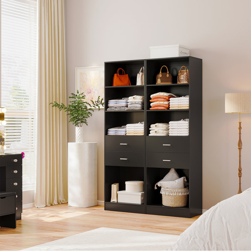 79-inch Closet Storage System, Wardrobe With Storage Compartments And Drawers., Black