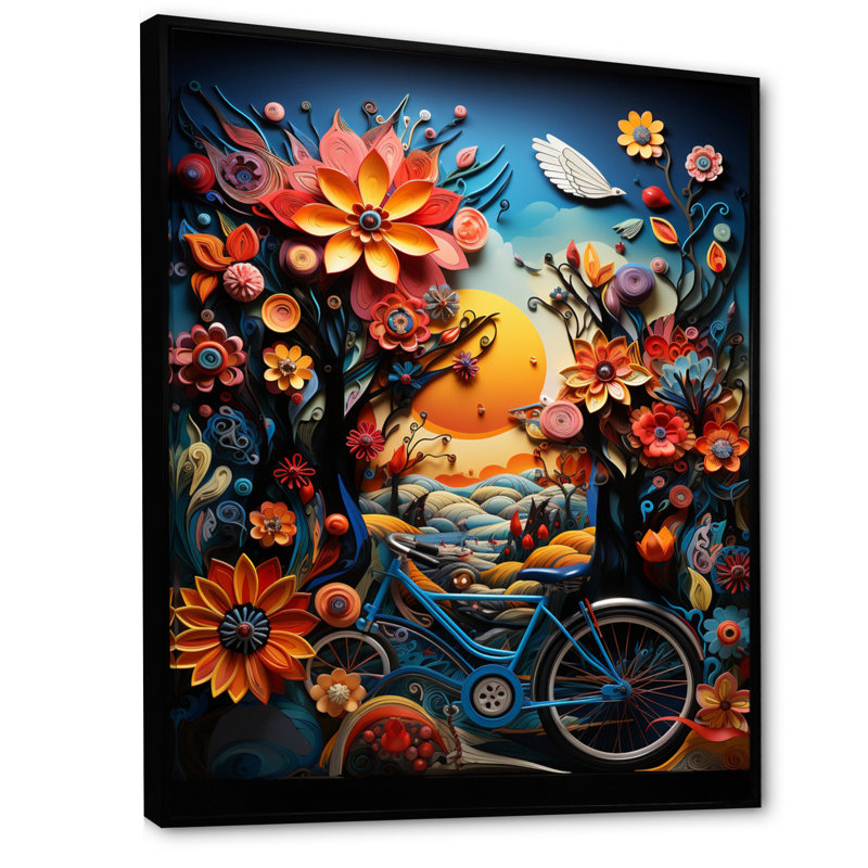 Carmani Bicycle Colorful Ride, reproduction d'art sur toile, H 32 po x l 16 po x P 1 po, Cadre flottant noir