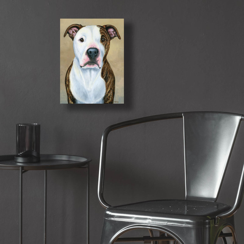 «Brindle and White Pitbull Terrier» par Rebecca Wang Art, H 16 po x l 12 po x P 0,13 po