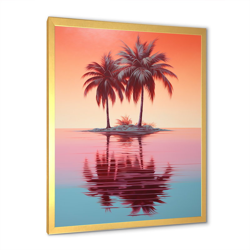 «Ruby Reflection Palms» par The Shore I sur toile, Encadrement doré, H 40 po x l 30 po x P 1,5 po