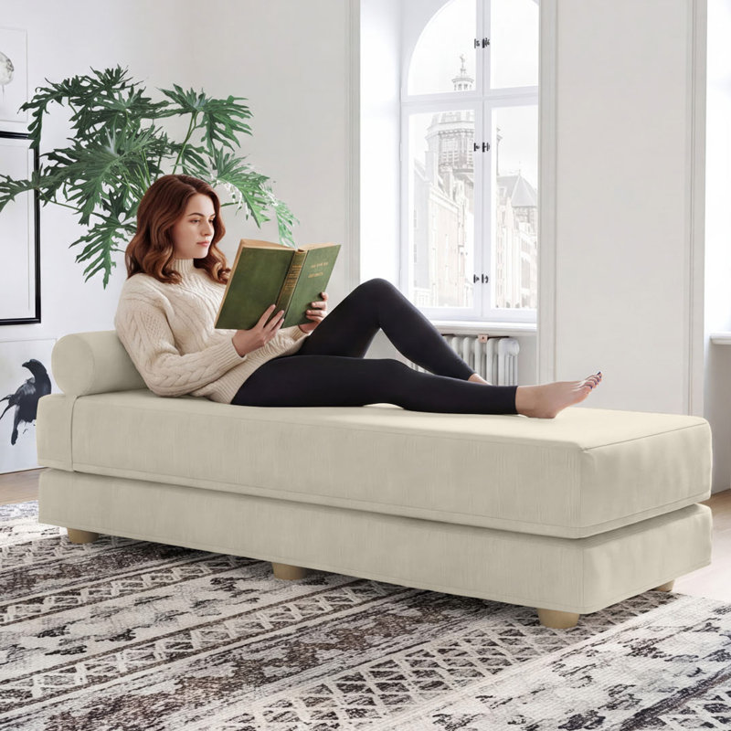  Kaylena Convertible Daybed - Fold Out Sleeper with Queen Size Memory Foam Mattress & Pillows, Ivory